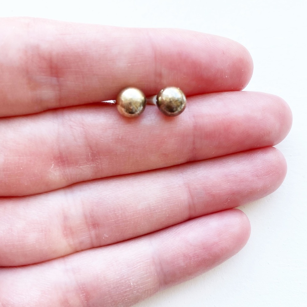 Chic small brassy gold ball bead stud earrings